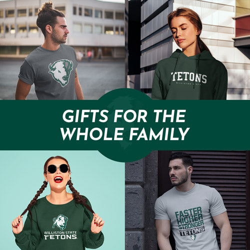 Gifts for the Whole Family. People wearing apparel from Williston State College Tetons - Mobile Banner