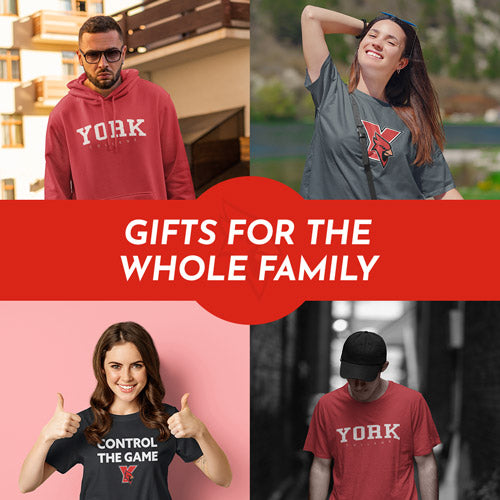 Gifts for the Whole Family. People wearing apparel from York College Cardinals Official Team Apparel - Mobile Banner