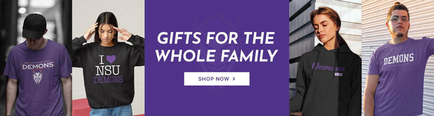 Gifts for the Whole Family. People wearing apparel from Northwestern State University Demons Official Team Apparel