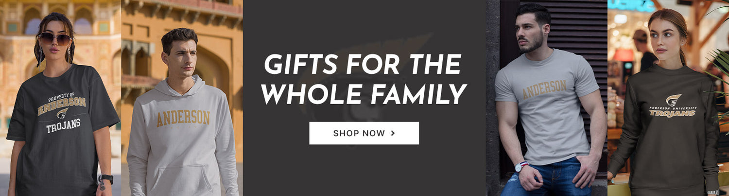 Gifts for the Whole Family. People wearing apparel from Anderson University Trojans Official Team Apparel