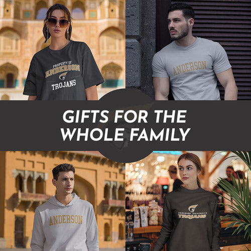Gifts for the Whole Family. People wearing apparel from Anderson University Trojans Official Team Apparel - Mobile Banner