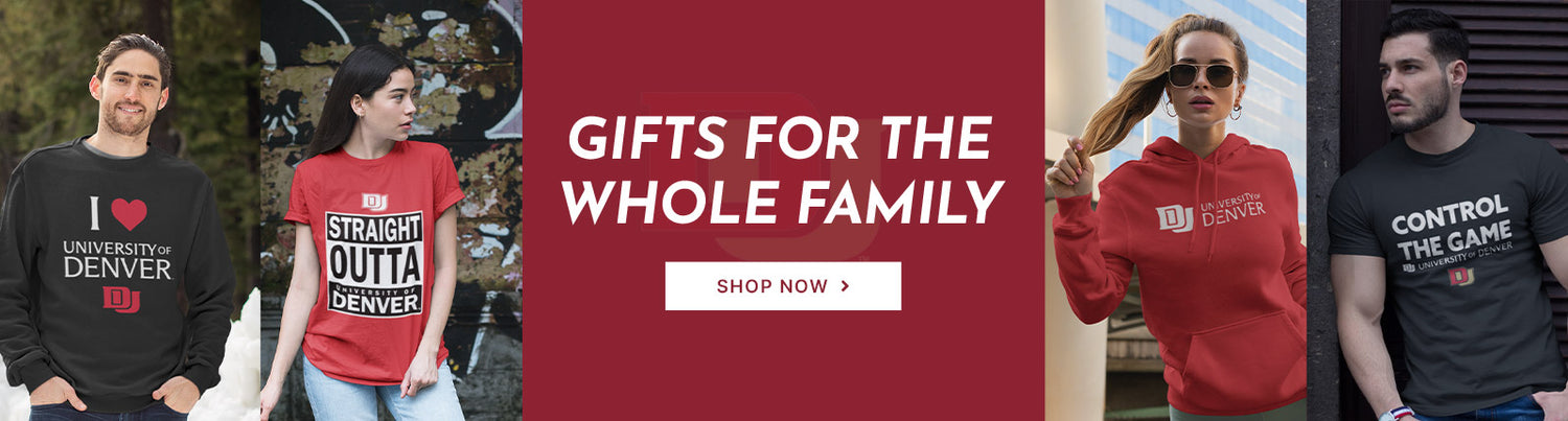 Gifts for the Whole Family. People wearing apparel from University of Denver Pioneers Official Team Apparel