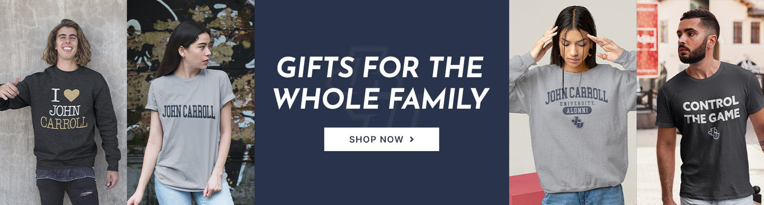 Gifts for the Whole Family. People wearing apparel from John Carroll University Blue Streaks Official Team Apparel