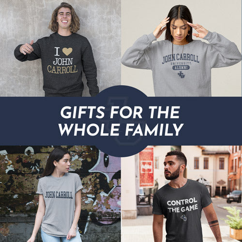 Gifts for the Whole Family. People wearing apparel from John Carroll University Blue Streaks Official Team Apparel - Mobile Banner