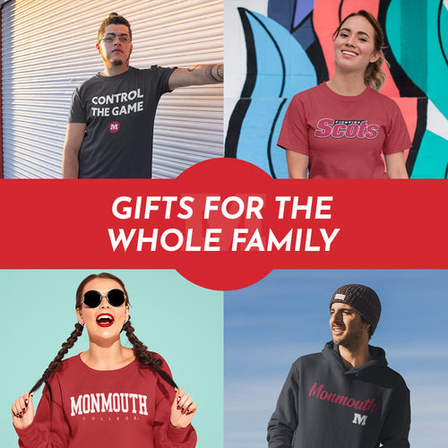 Gifts for the Whole Family. People wearing apparel from Monmouth College Fighting Scots Official Team Apparel - Mobile Banner