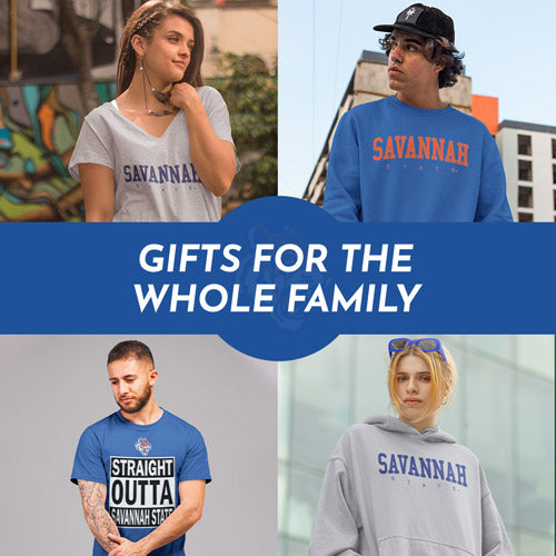 Gifts for the Whole Family. People wearing apparel from Savannah State University Tigers Official Team Apparel - Mobile Banner