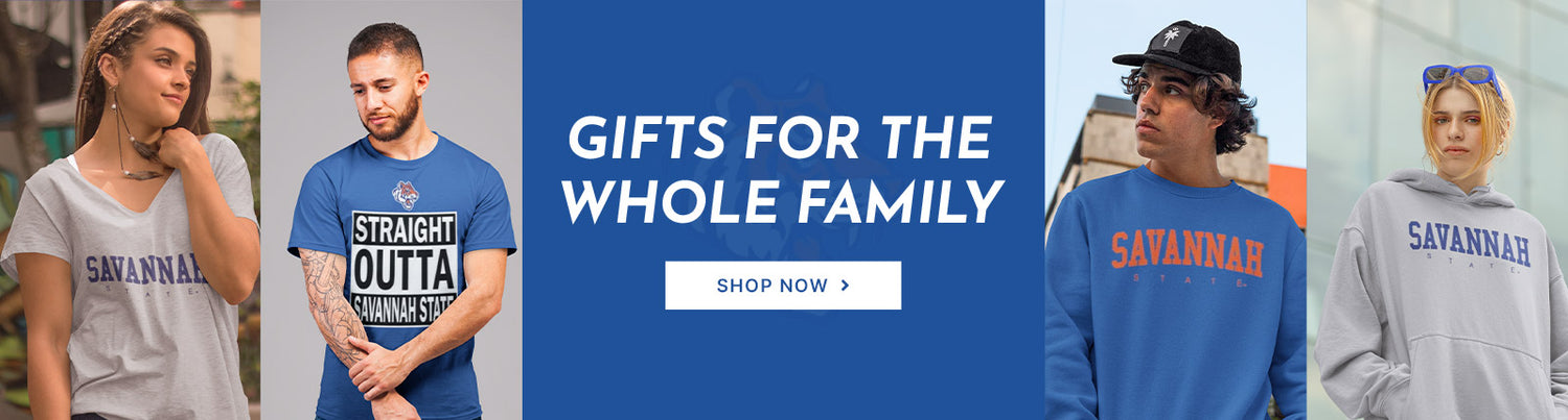 Gifts for the Whole Family. People wearing apparel from Savannah State University Tigers Official Team Apparel