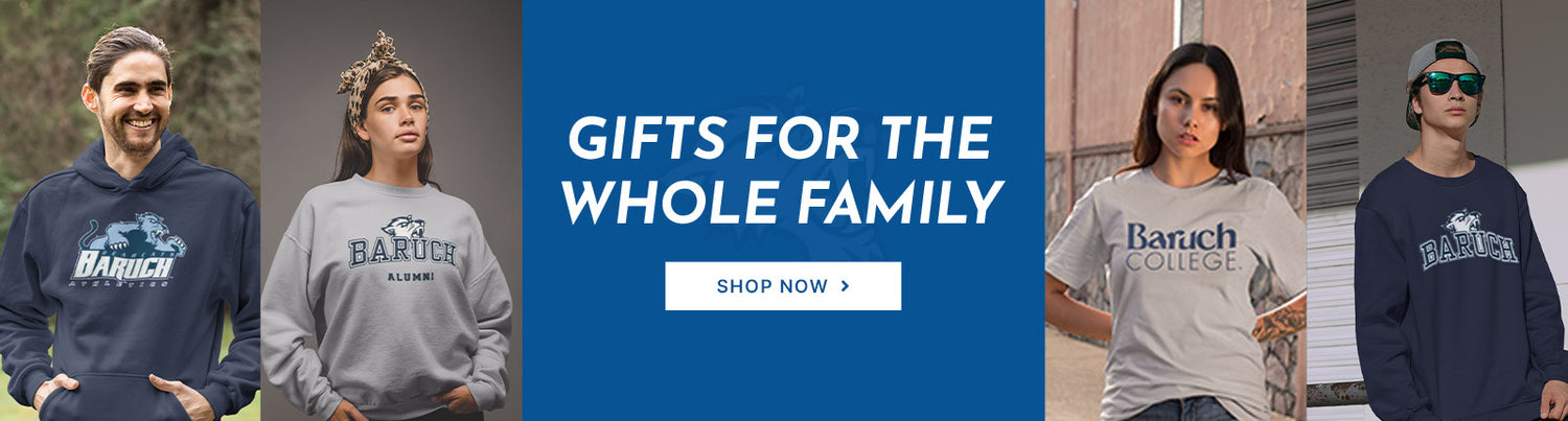 Gifts for the Whole Family. People wearing apparel from Baruch College Bearcats