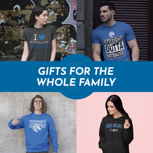 Gifts for the Whole Family. People wearing apparel from Fayetteville State University Broncos