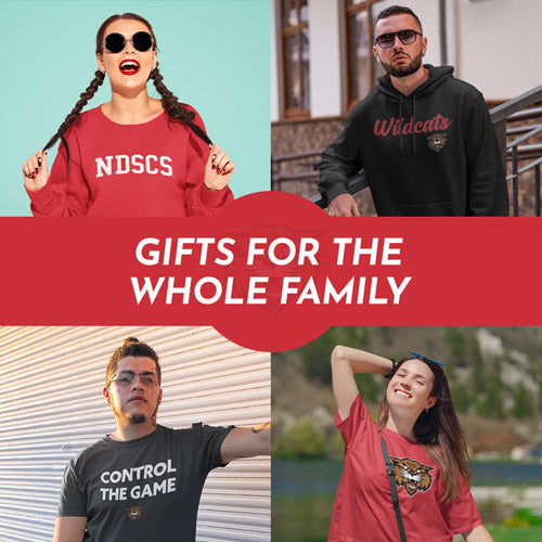 Gifts for the Whole Family. People wearing apparel from NDSCS North Dakota State College of Science Wildcats Official Team Apparel - Mobile Banner