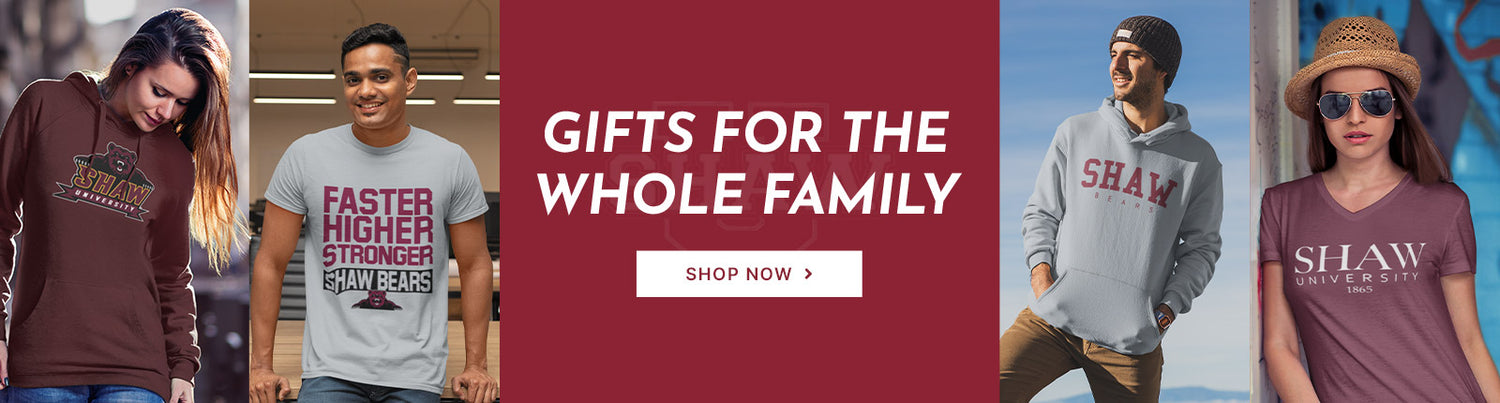 Gifts for the Whole Family. People wearing apparel from Shaw University Bears