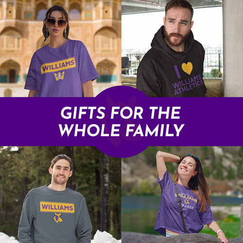 Gifts for the Whole Family. People wearing apparel from Williams College Ephs The Purple Cows Official Team Apparel - Mobile Banner