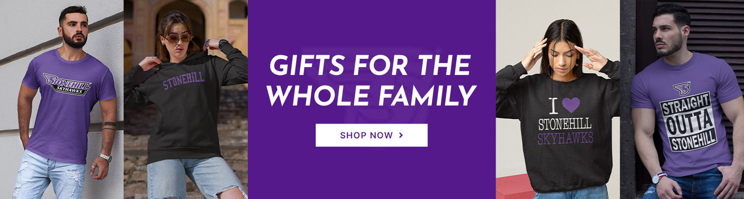 Gifts for the Whole Family. People wearing apparel from Stonehill College Skyhawks Official Team Apparel