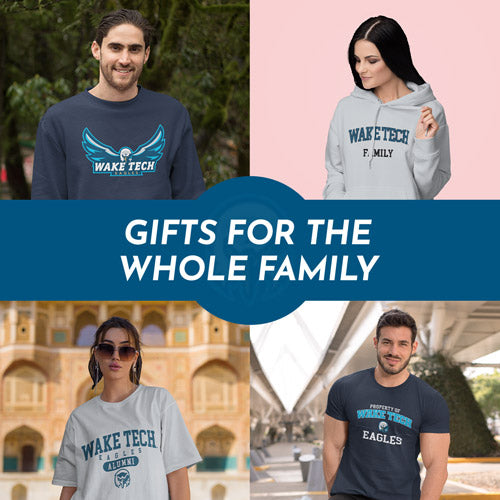 Gifts for the Whole Family. People wearing apparel from Wake Technical Community College Eagles Official Team Apparel - Mobile Banner