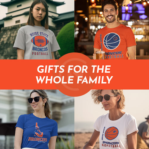Gifts for the Whole Family. People wearing apparel from Boise State University Broncos - Mobile Banner
