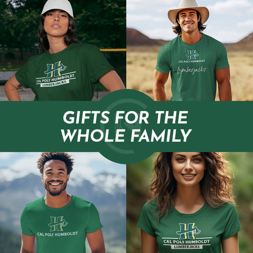 Gifts for the Whole Family. People wearing apparel from Cal Poly California State Polytechnic University Humboldt Lumberjacks - Mobile Banner