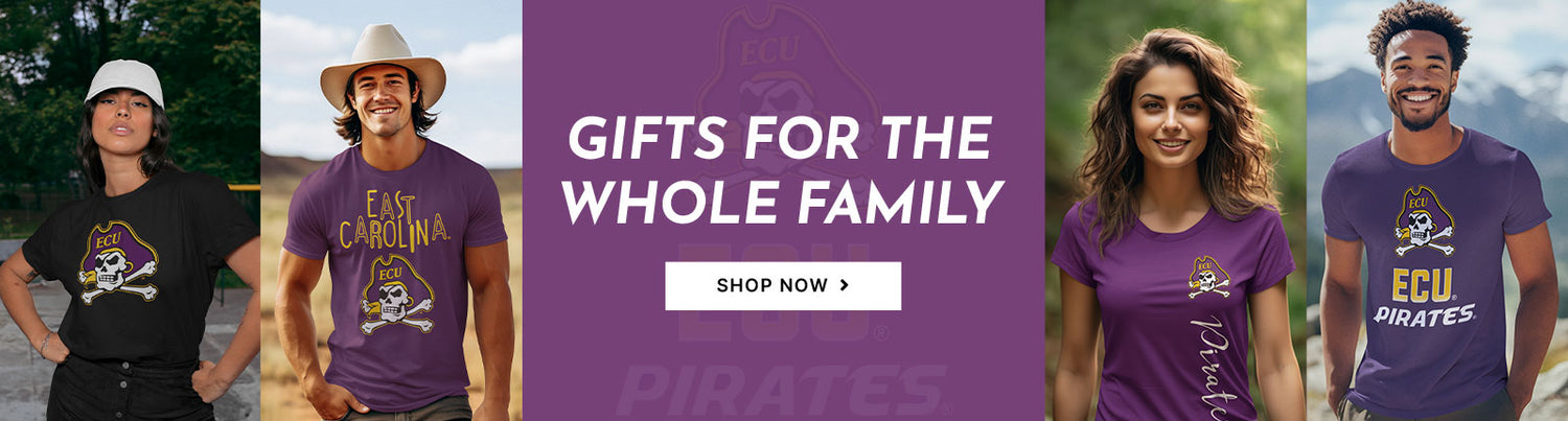 Gifts for the Whole Family. People wearing apparel from East Carolina University Pirates
