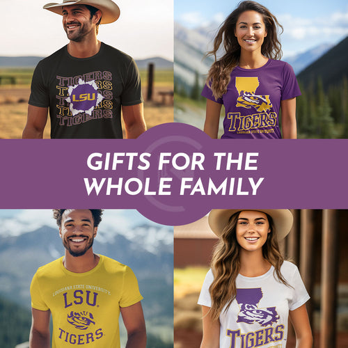 Gifts for the Whole Family. People wearing apparel from Louisiana State University Tigers - Mobile Banner