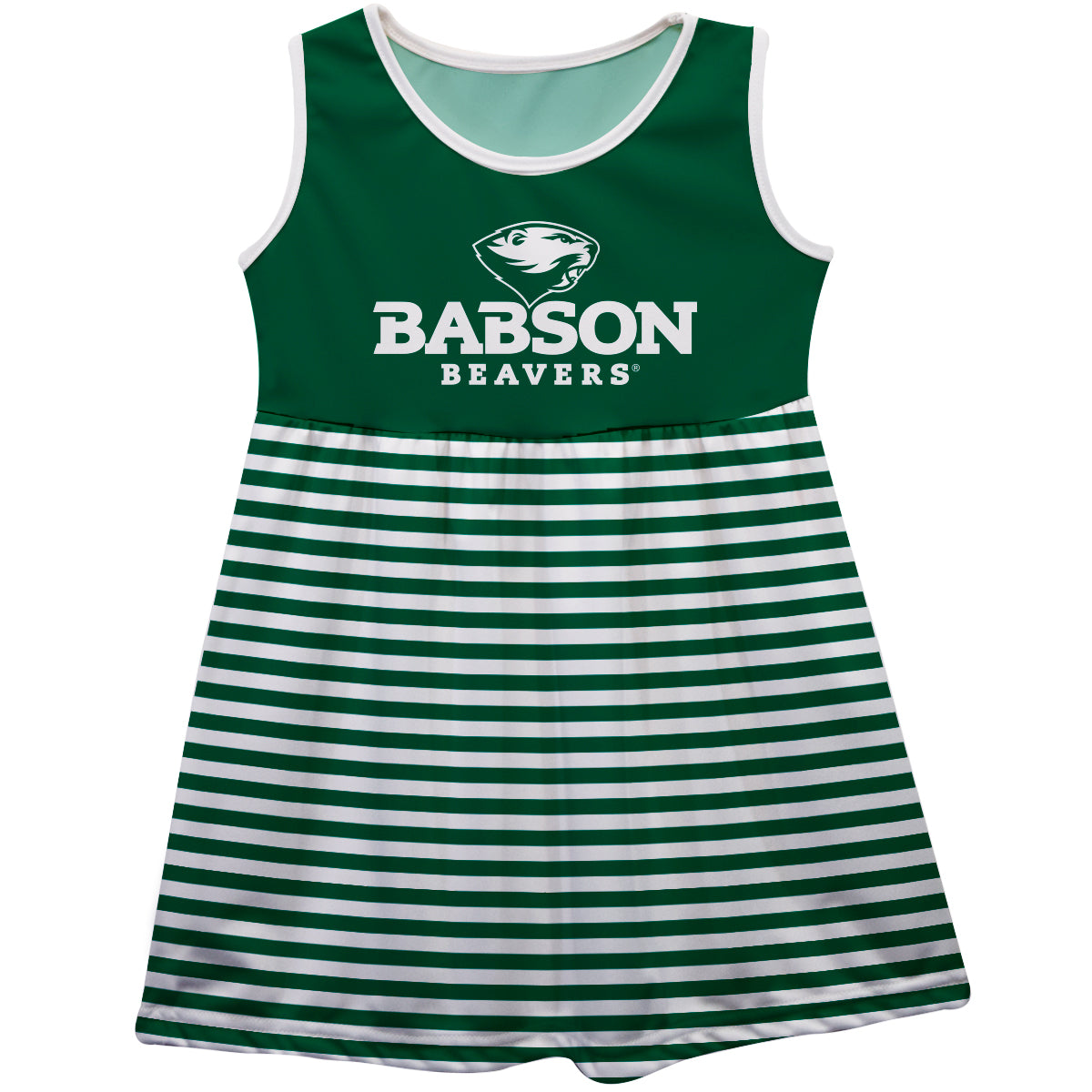 Babson College Beavers Girls Game Day Sleeveless Tank Dress Solid Green Logo Stripes On Skirt by Vive La Fete, Toddler / 5 Babson College Beavers Girls Game Day Sleeveless Tank Dress Solid Green Logo Stripes On Skirt by Vive La Fete, Toddler / 5