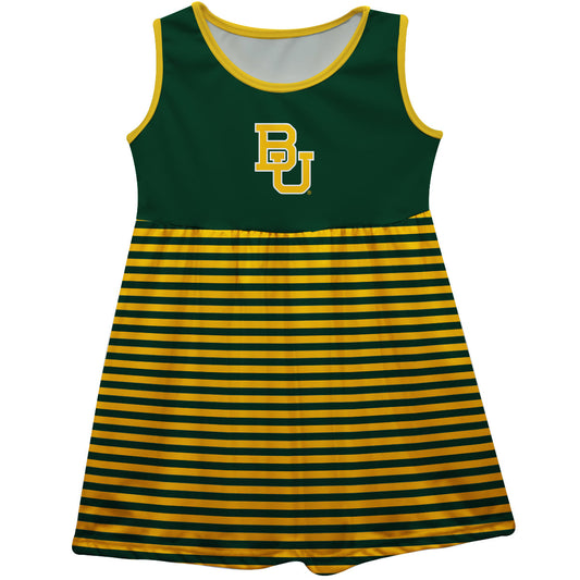 Baylor Bears Girls Game Day Sleeveless Tank Dress Solid Green Logo Stripes on Skirt by Vive La Fete-Campus-Wardrobe