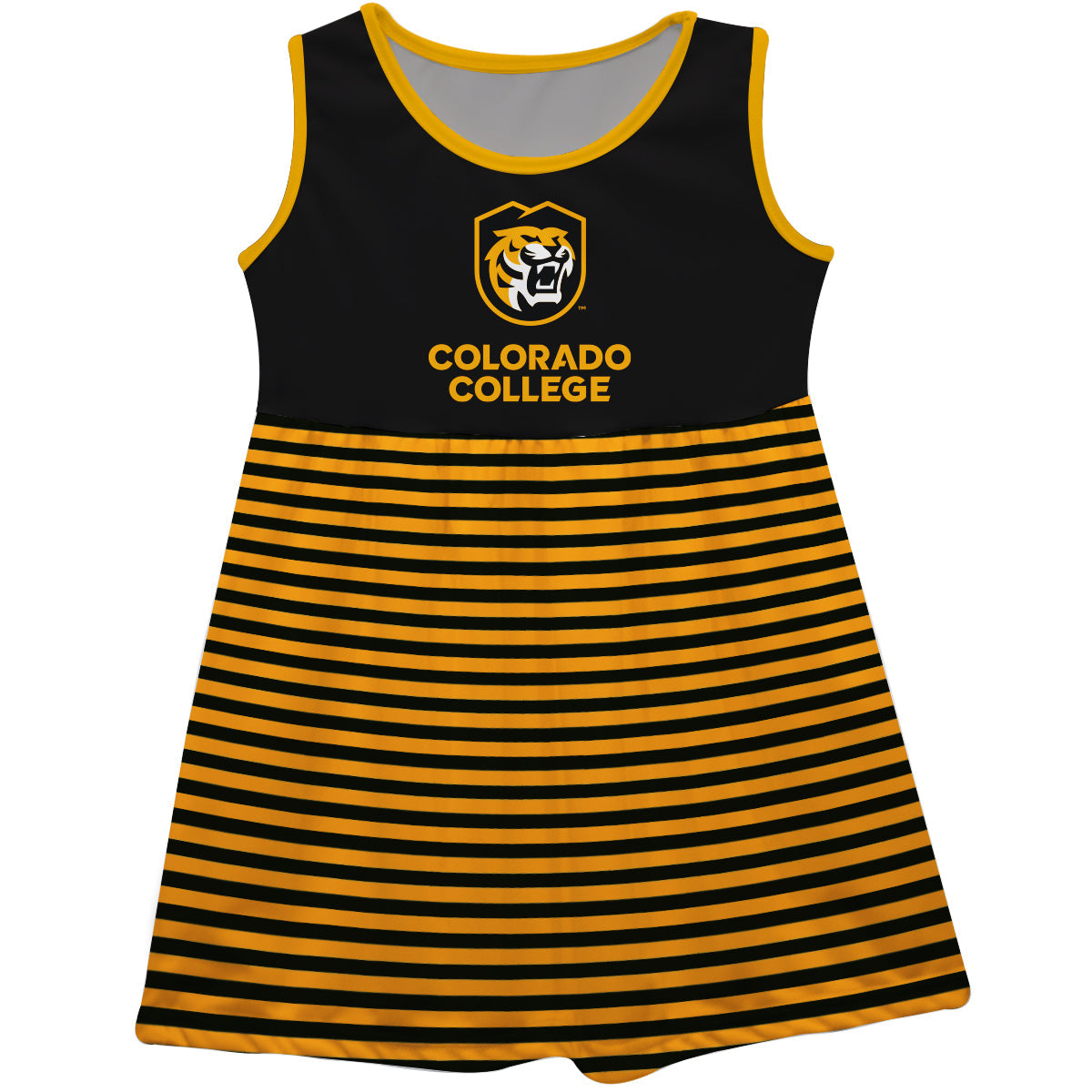 Colorado College Tigers Girls Game Day Sleeveless Tank Dress Solid Black Logo Stripes on Skirt by Vive La Fete, Youth / XL Colorado College Tigers Girls Game Day Sleeveless Tank Dress Solid Black Logo Stripes on Skirt by Vive La Fete, Youth / XL