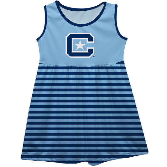 The Citadel Bulldogs Blue and Navy Sleeveless Tank Dress with Stripes on Skirt by Vive La Fete-Campus-Wardrobe