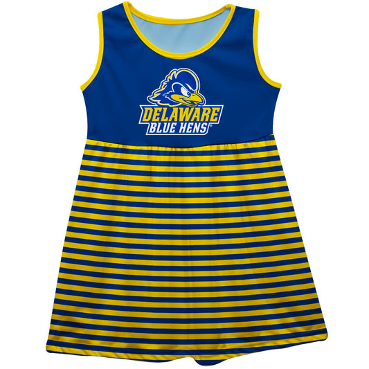 Delaware Blue Hens Blue and Yellow Sleeveless Tank Dress with Stripes on Skirt by Vive La Fete-Campus-Wardrobe