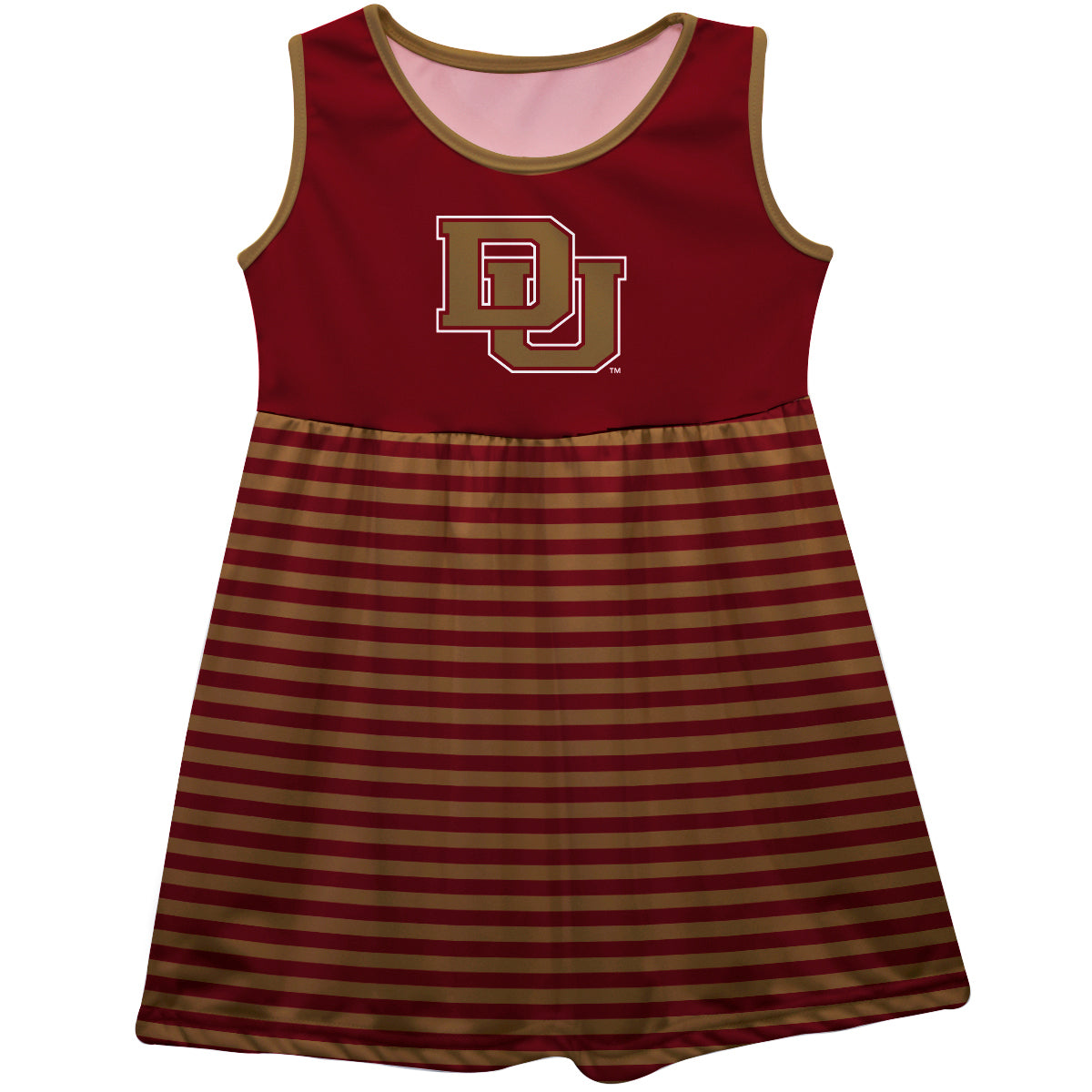 University of Denver Pioneers Girls Game Day Sleeveless Tank Dress Solid Maroon Logo Stripes on Skirt by Vive La Fete, Toddler / 6
