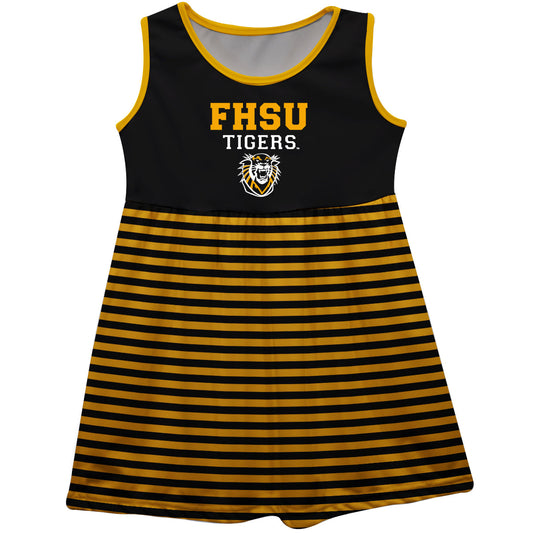 Fort Hays State University Tigers FHSU Black Sleeveless Tank Dress With Gold Stripes by Vive La Fete-Campus-Wardrobe