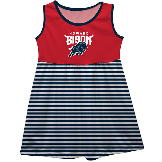 Howard Bison Girls Game Day Sleeveless Tank Dress Solid Red Logo Stripes on Skirt by Vive La Fete-Campus-Wardrobe