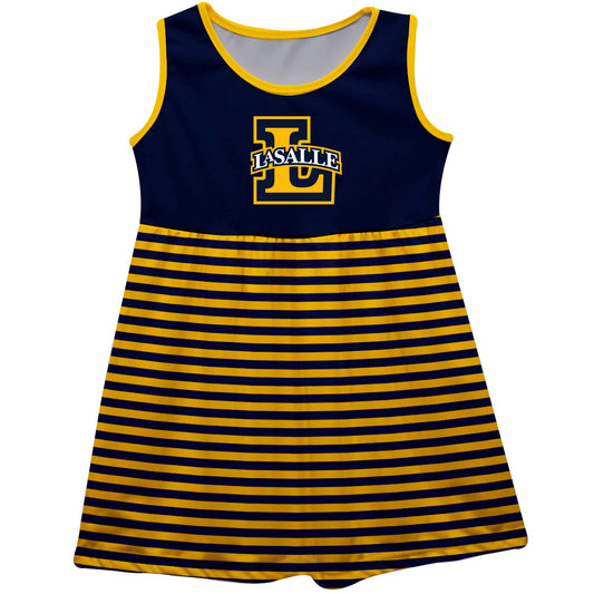 La Salle Explorers Girls Game Day Sleeveless Tank Dress Solid Navy Logo Stripes on Skirt by Vive La Fete-Campus-Wardrobe