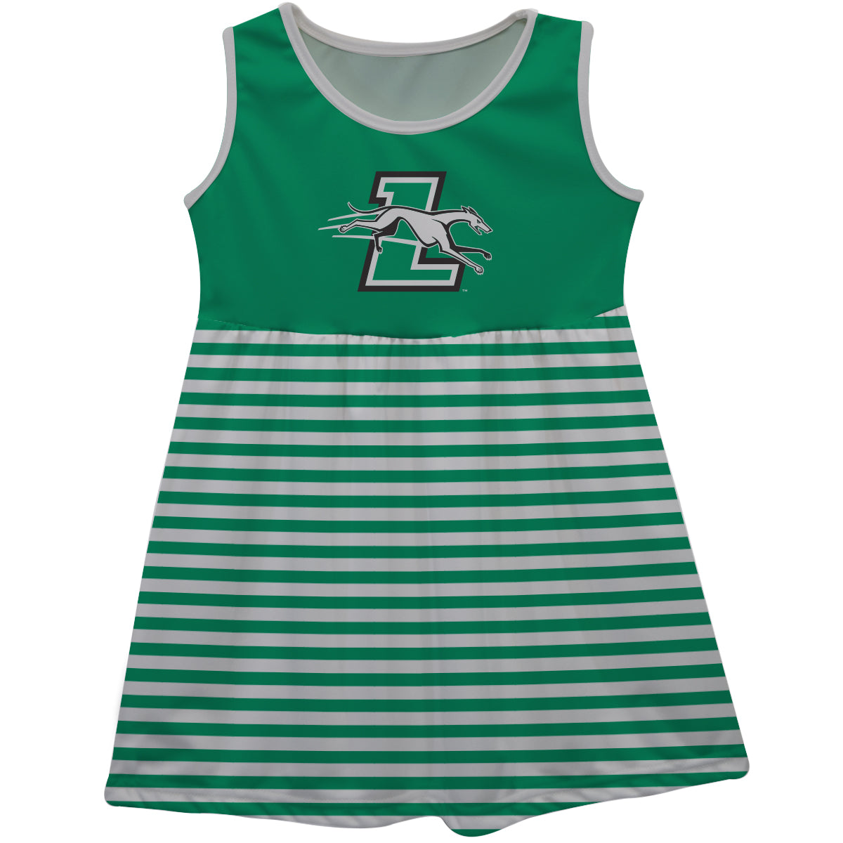 Loyola University Maryland Greyhounds Green Gray Sleeveless Tank Dress with Stripes on Skirt by Vive La Fete-Campus-Wardrobe