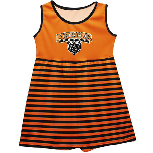Mercer University Bears MU Girls Game Day Sleeveless Tank Dress Solid Orange Logo Stripes on Skirt by Vive La Fete-Campus-Wardrobe