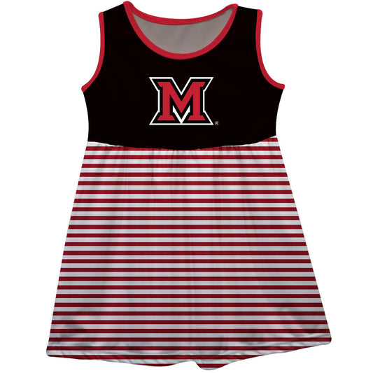Miami Ohio RedHawks Girls Game Day Sleeveless Tank Dress Solid Black Logo Stripes on Skirt by Vive La Fete-Campus-Wardrobe