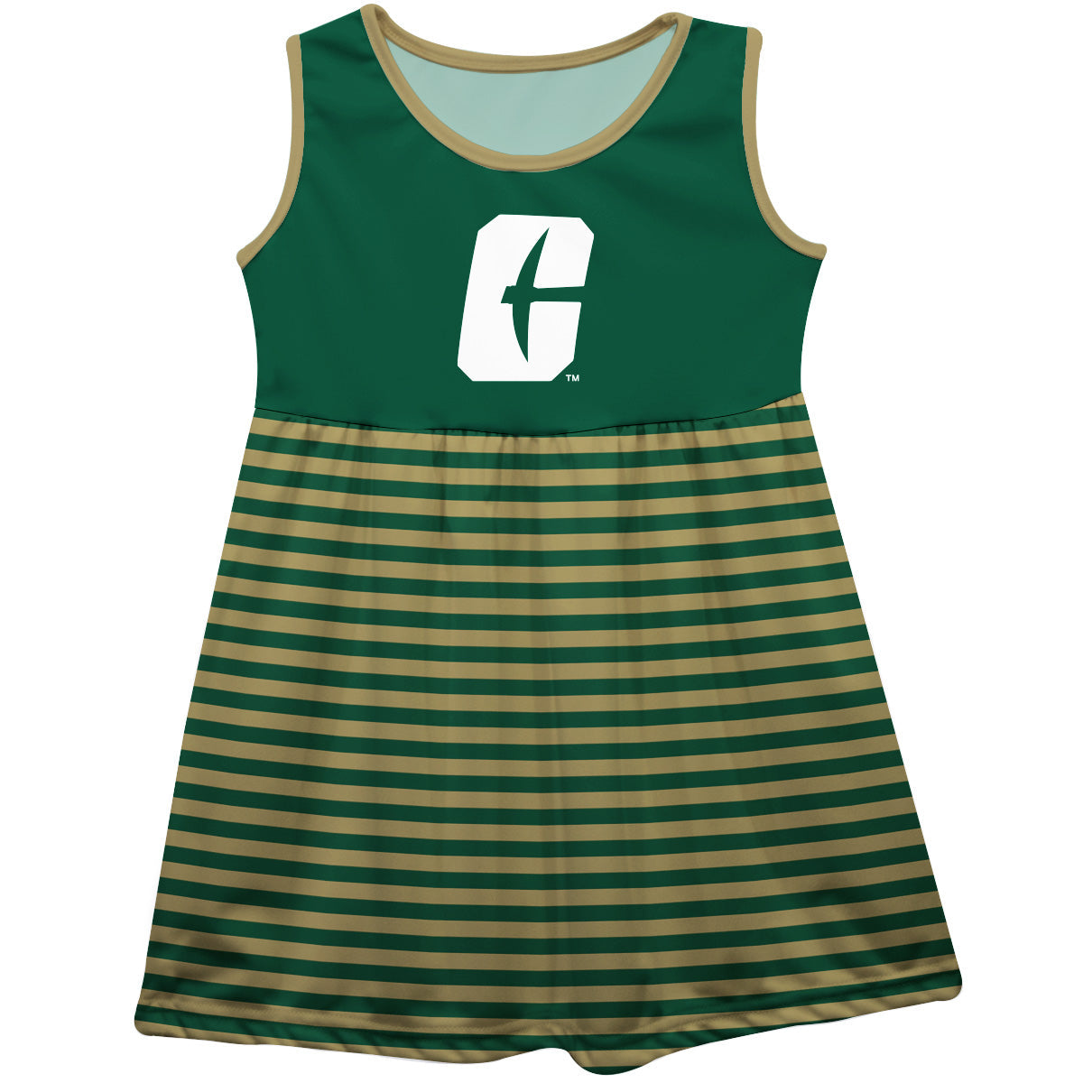 UNC Charlotte 49ers Girls Game Day Sleeveless Tank Dress Solid Green Logo Stripes On Skirt by Vive La Fete, Toddler / 2 UNC Charlotte 49ers Girls Game Day Sleeveless Tank Dress Solid Green Logo Stripes On Skirt by Vive La Fete, Toddler / 2