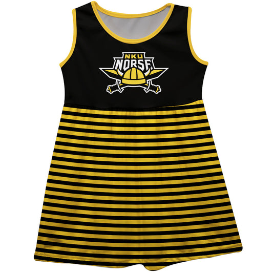 Northern Kentucky Norse Girls Game Day Sleeveless Tank Dress Solid Black Logo Stripes on Skirt by Vive La Fete-Campus-Wardrobe