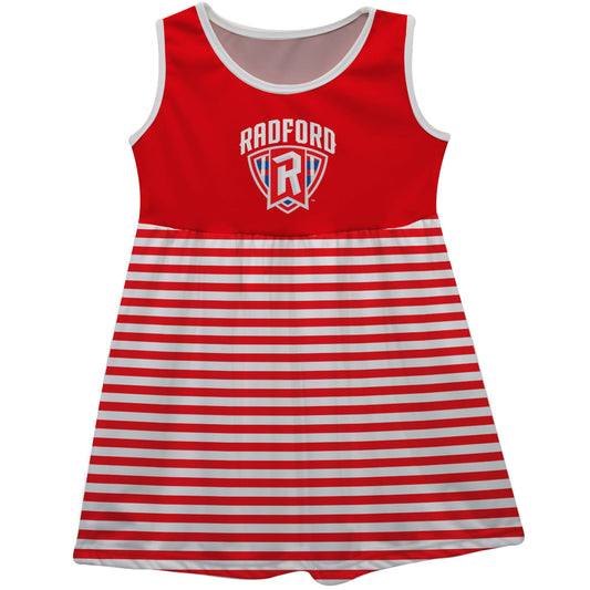 Radford University Highlanders Red White Sleeveless Tank Dress with Stripes on Skirt by Vive La Fete-Campus-Wardrobe