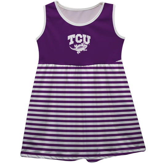 TCU Horned Frogs Purple and White Sleeveless Tank Dress with Stripes on Skirt by Vive La Fete-Campus-Wardrobe