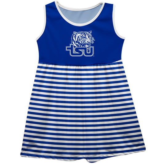 Tennessee State Tigers Girls Game Day Sleeveless Tank Dress Solid Blue Mascot Stripes on Skirt by Vive La Fete-Campus-Wardrobe