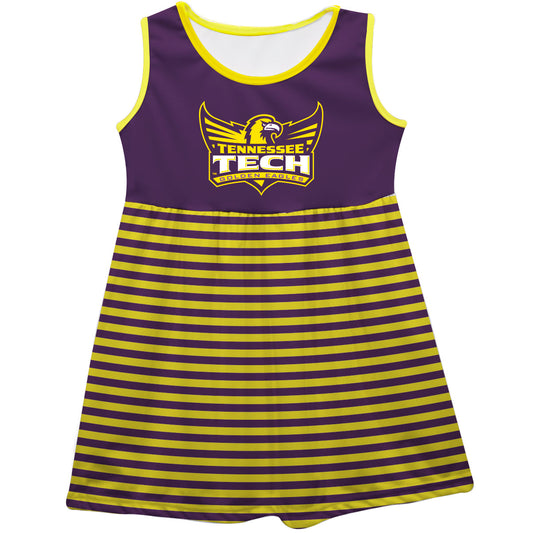 Tennessee Tech Golden Eagles TTU Girls Game Day Sleeveless Tank Dress Solid Purple Logo Stripes on Skirt by Vive La Fete-Campus-Wardrobe