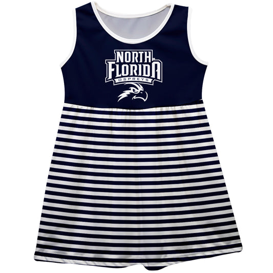 North Florida Ospreys Girls Game Day Sleeveless Tank Dress Solid Blue Logo Stripes on Skirt by Vive La Fete-Campus-Wardrobe