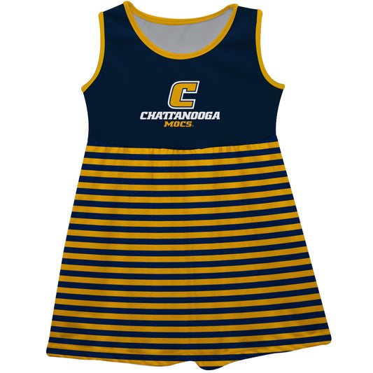 Tennessee Chattanooga Mocs Blue and Gold Sleeveless Tank Dress with Stripes on Skirt by Vive La Fete-Campus-Wardrobe