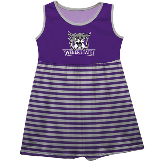 Weber State University Wildcats WSU Purple and Gray Sleeveless Tank Dress with Stripes on Skirt by Vive La Fete-Campus-Wardrobe