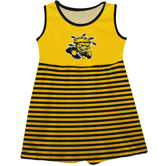 Wichita State University Shockers Girls Game Day Sleeveless Tank Dress Solid Gold Mascot Stripes on Skirt by Vive La Fete-Campus-Wardrobe