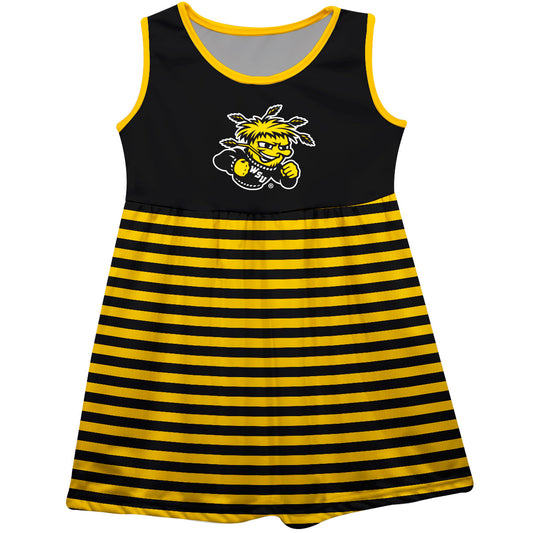Wichita State Shockers WSU Girls Game Day Sleeveless Tank Dress Solid Black Logo Stripes on Skirt by Vive La Fete-Campus-Wardrobe