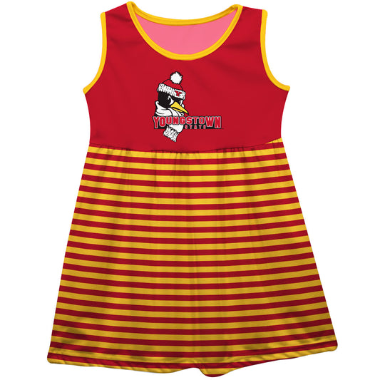 Youngstown State University Penguins Red and Gold Sleeveless Tank Dress with Stripes on Skirt by Vive La Fete-Campus-Wardrobe