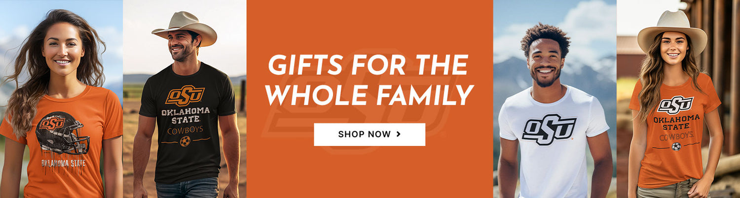 Gifts for the Whole Family. People wearing apparel from Oklahoma State University Cowboys