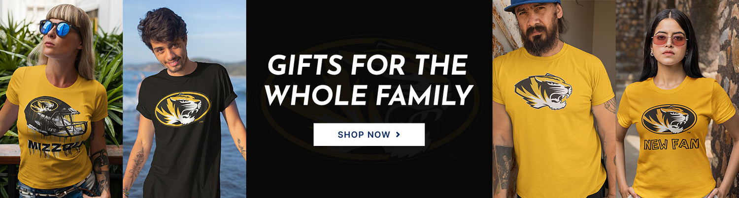 Gifts for the Whole Family. People wearing apparel from University of Missouri Tigers