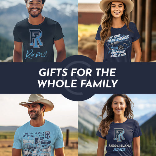 Gifts for the Whole Family. People wearing apparel from University of Rhode Island Rams - Mobile Banner