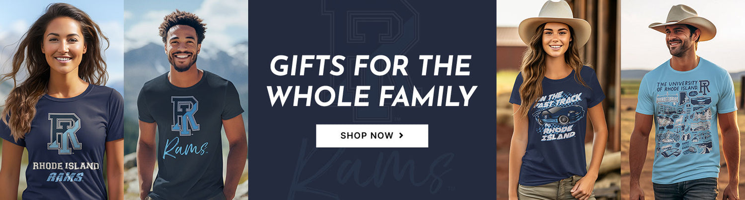 Gifts for the Whole Family. People wearing apparel from University of Rhode Island Rams
